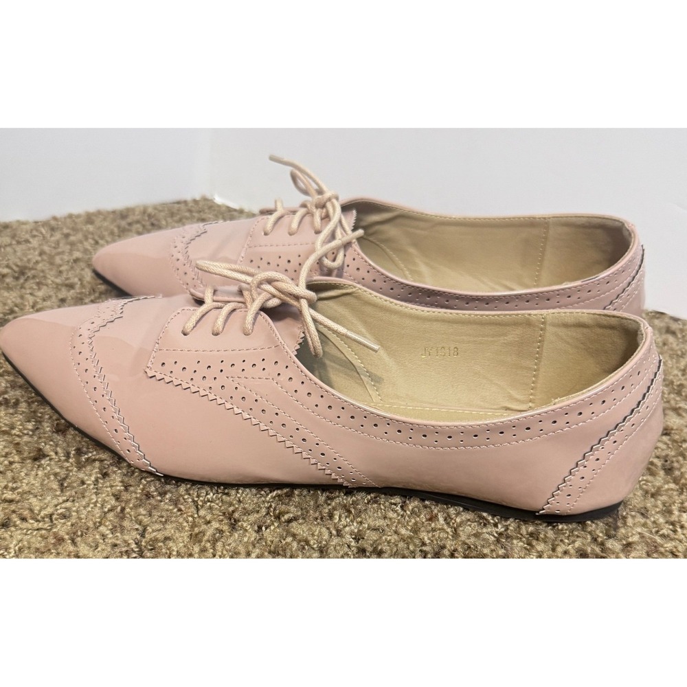 Ollio Pink Patent Wingtip Oxfords Womens 10 Lace Up Pointed Toe Flats